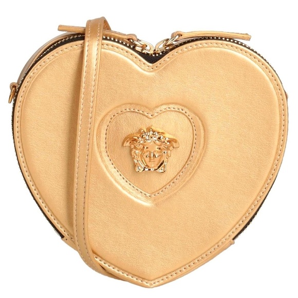 Versace Other - NWT Versace Heart Medusa Crossbody Strap Bag Gold Leather Kids Purse Logo Plaque